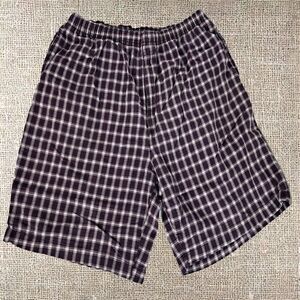 Express Men's Purple Plaid Cotton Knit Drawstring Shorts L 32in Easy Care